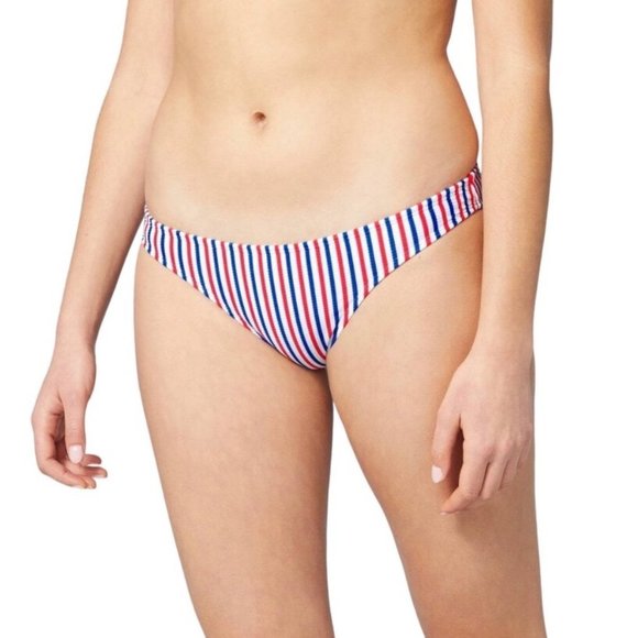 Xhilaration Juniors Ribbed Cheeky Bikini Bottom Red White Blue Size M - Picture 1 of 8